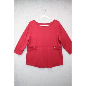 Chico's Red 3/4 Sleeve Boat Neck Top-Size 2 or Large